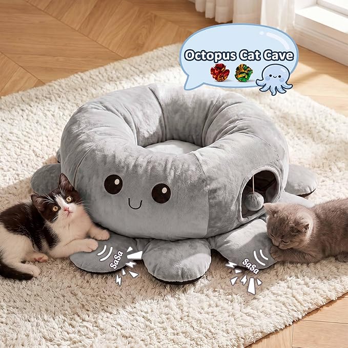 Cat Tunnel Bed for Indoor Cats, Peekaboo Cat Cave Bed - Image 6
