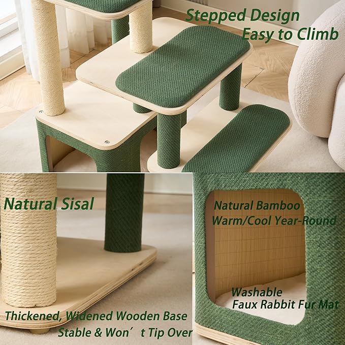 Modern Wood Cat Tree Tower for Large Cats - Image 3