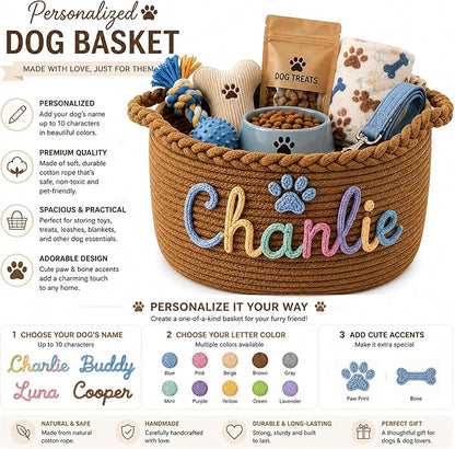 JUPPE Pet Dog Basket with Personalized Name, Dog Toys Storage Organizer Custom - Image 2