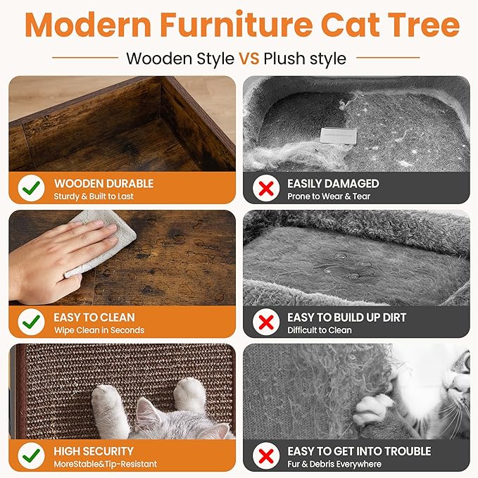 Modern Wood Cat Tree Tower for Indoor Large Cats, 33.8-Inch Tall Wooden Cat - Image 5