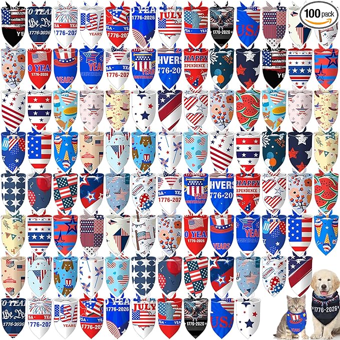 Huhumy 100 Pcs 4th of July Dog Bandanas 250th Anniversary Patriotic Pet by Huhumy