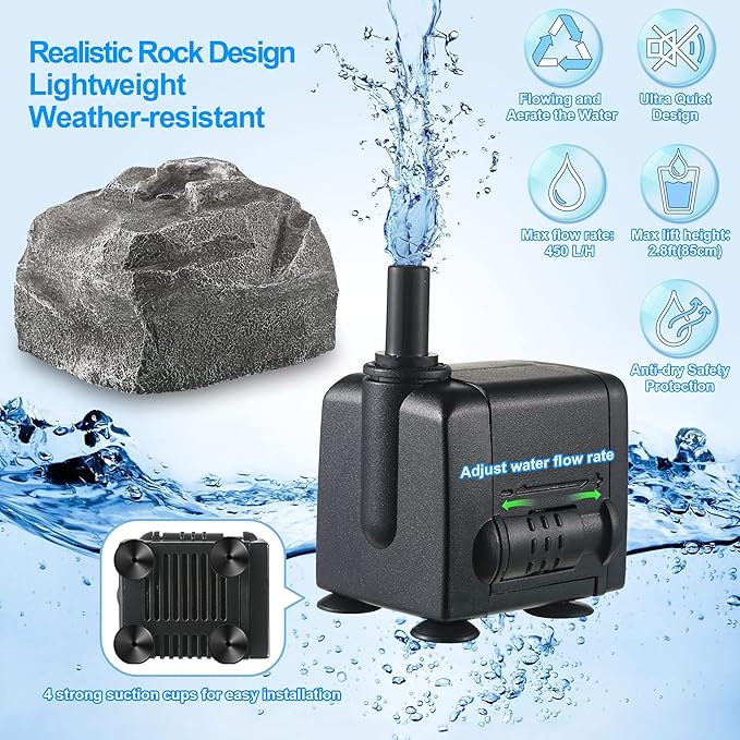 Saillong Bird Bath Water Fountain, Granite Air Pump Rock - Image 4