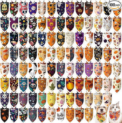 Huhumy 100 Pcs Halloween Dog Bandanas Bulk Pet Bibs Colorful Triangle Scarf Pet by Huhumy