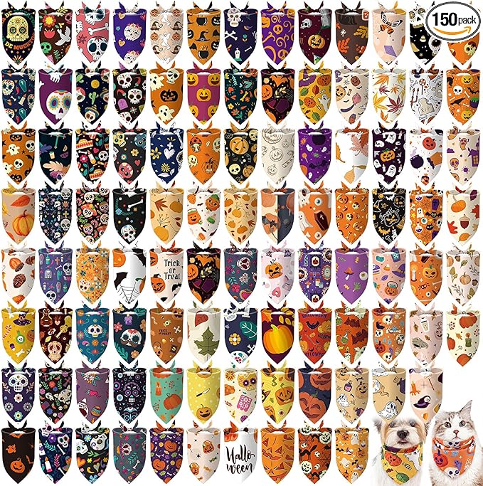 Huhumy 150 Pcs Halloween Dog Bandanas Bulk Pet Bibs Colorful Triangle Scarf Pet by Huhumy