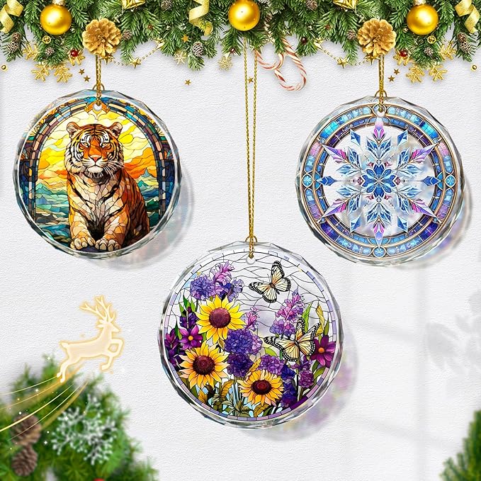 Flower Christmas Ornament, Stained Glass Xmas Ornaments and Christmas Tree - Image 5