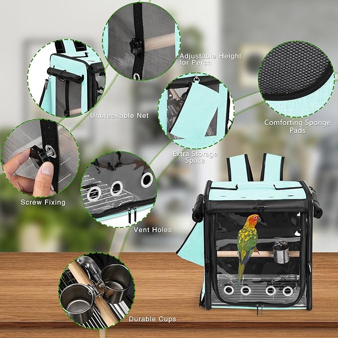 Bird Carrier with Seat Belt for Car Travel, Bird Backpack Carrier with - Image 3