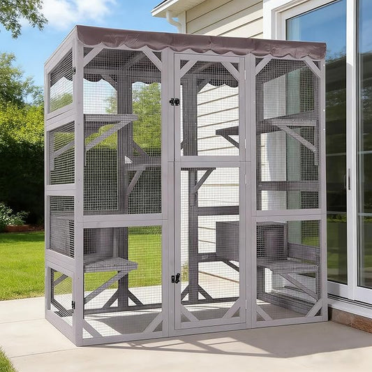 70.1’’ Large Wooden Catio Outdoor Cat Enclosure, Hammock and Scratching Post by Aivituvin
