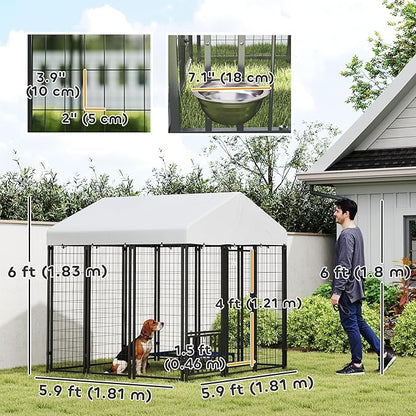 PawHut Outdoor Dog Kennel with Roof, Adjustable Bowls, UV-Resistant & - Image 7