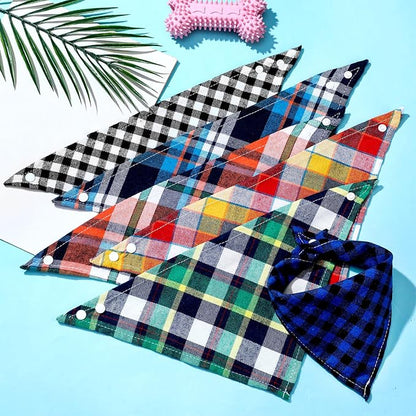 Honoson 6 Pieces Triangle Dog Bandana Dog Scarf Plaid Printing Adjustable Bibs - Image 7