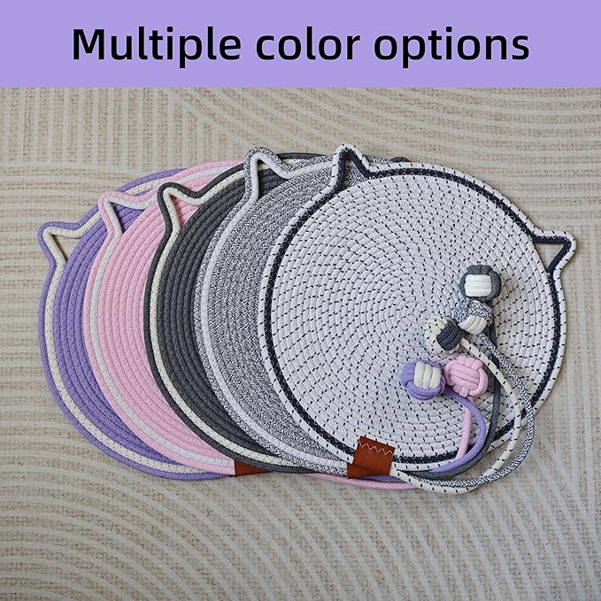 Cat Scratcher Mat, Natural Cotton Rope Cat Scratching Pad, 16.9'' Round Cat - Image 5