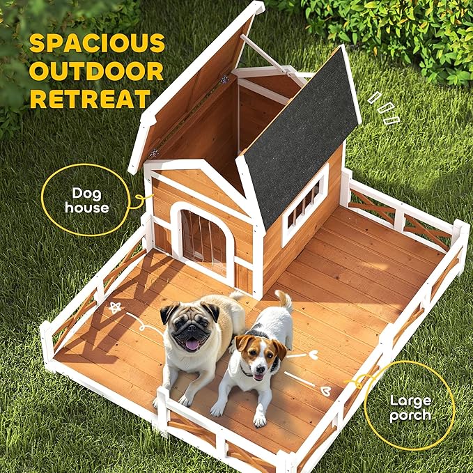 PawHut Outdoor Dog House, Weatherproof & Openable Roof, Elevated Base, - Image 3