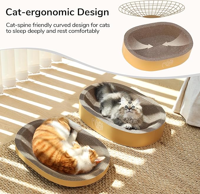 FUKUMARU 3PCS Cardboard Cat Scratcher, Durable Oval Cat Scratch Pad Bed Bowl - Image 3