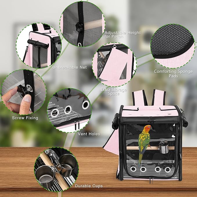 Bird Carrier with Seat Belt for Car Travel, Bird Backpack Carrier with - Image 3