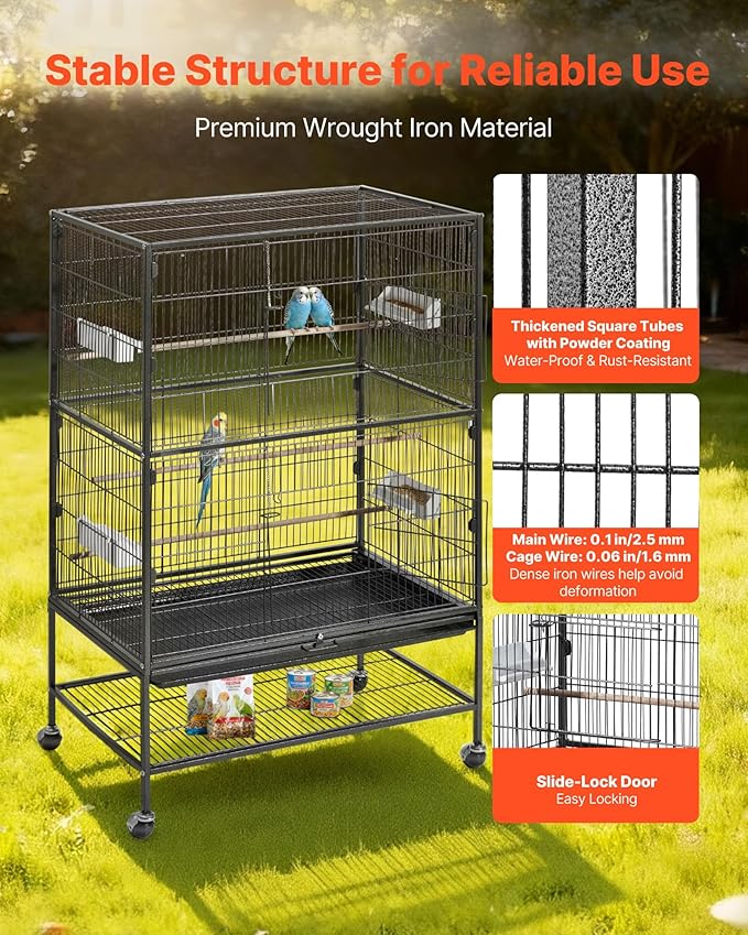VEVOR Bird Cage, 31.5 x 20.5 x 52 inch, Flat Top, Wrought Iron Bird Flight Cage - Image 3