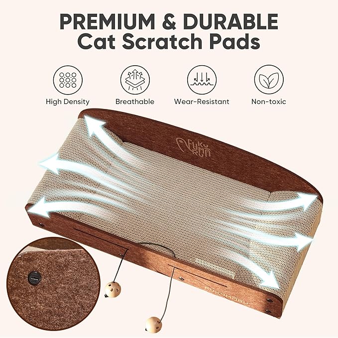 FUKUMARU 26 Inch Cat Scratcher Bed, 2 Reversible Cardboard Cat Scratch Pads - Image 5