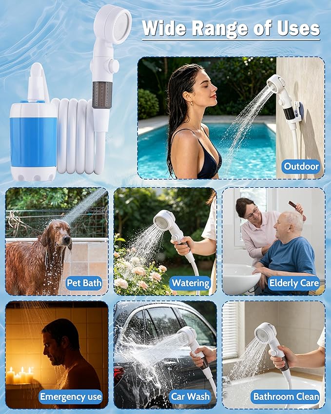 Subtoy Portable Shower for Camping, Rechargeable Camping Shower - Image 6