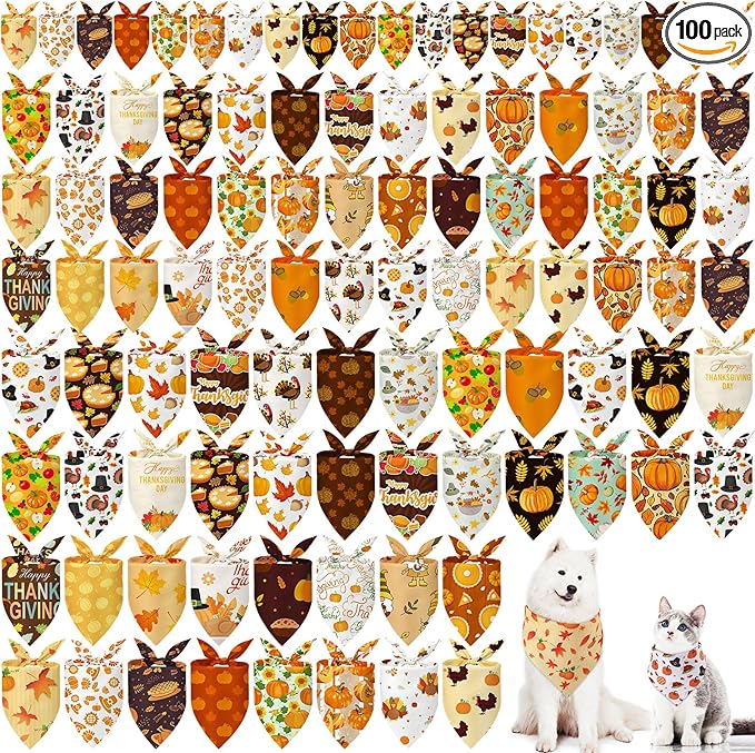 Huhumy 100 Pcs Thanksgiving Fall Dog Bandanas Bulk 3 Sizes Dog Washable Bandana by Huhumy