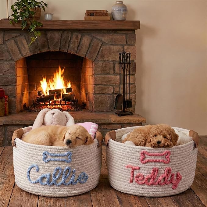 JUPPE Pet Dog Basket with Personalized Name, Dog Toys Storage Organizer Custom - Image 8