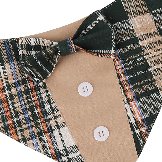 ADOGGYGO Brown Dog Tuxedo, Plaid Pet Bowtie Collar, Adjustable Brown Plaid - Image 6