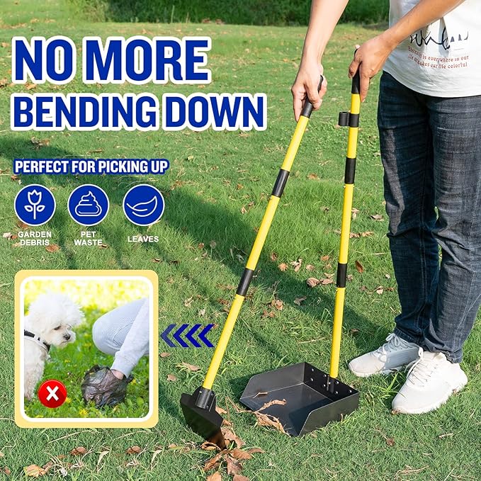 Pooper Scooper for Large Dogs, Adjustable Long Handle Metal Tray and Spade Poop - Image 2