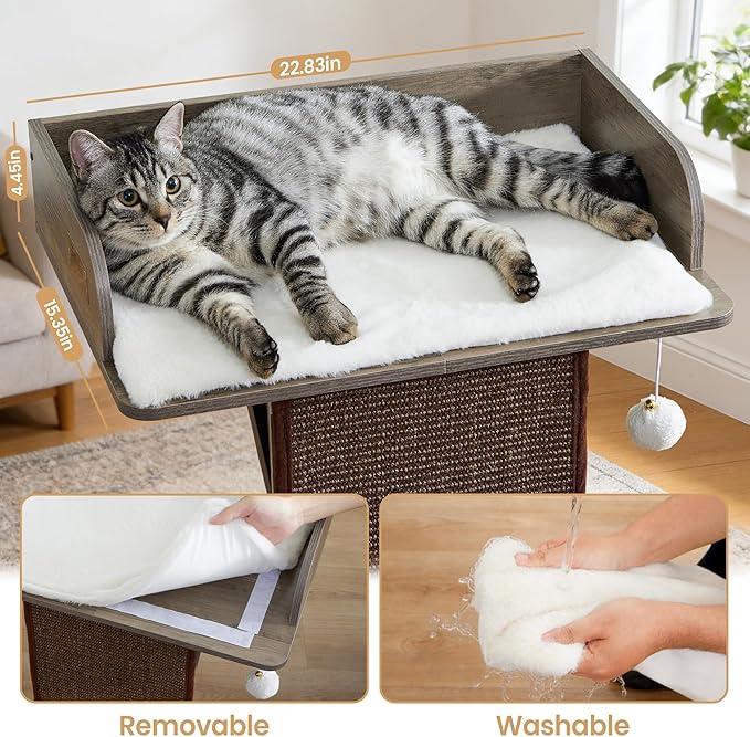 Modern Wood Cat Tree Tower for Indoor Large Cats, 33.8-Inch Tall Wooden Cat - Image 3