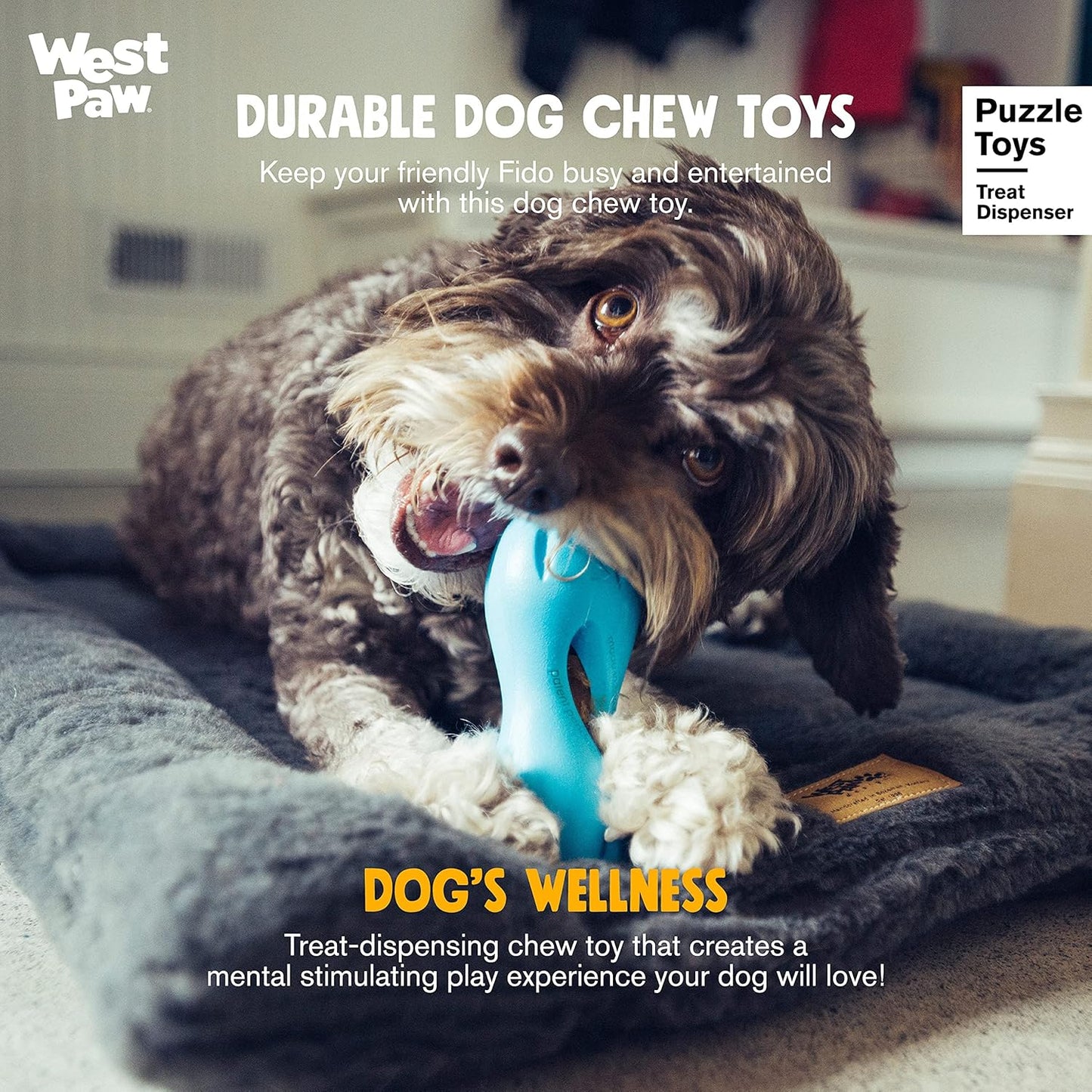 West Paw Zogoflex Qwizl Interactive Treat Dispensing Dog Puzzle Treat Toy for Dogs, 100% Guaranteed Tough, It Floats!, Made in USA, Large, Tangerine