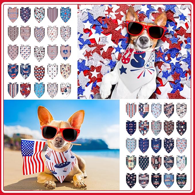 Huhumy 100 Pcs 4th of July Dog Bandanas Bulk 3 Sizes Dog Washable Bandana - Image 6