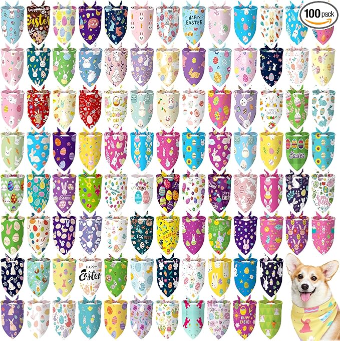Huhumy 100 Pcs Easter Dog Bandanas Bulk Pet Bibs Colorful Triangle Scarf Pet by Huhumy