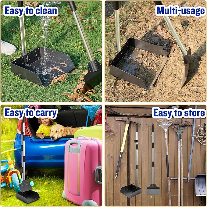 Pooper Scooper for Large Dogs, Adjustable Long Handle Metal Tray and Spade Poop - Image 7