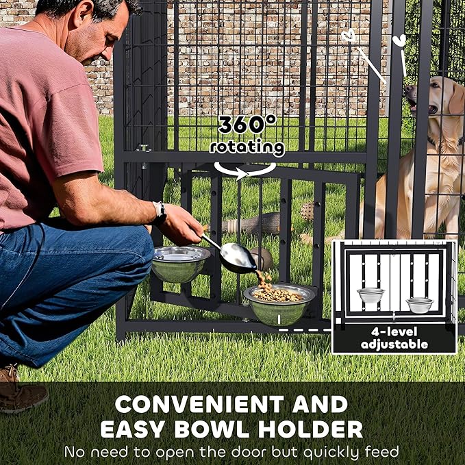 PawHut Outdoor Dog Kennel with Roof, Adjustable Bowls, UV-Resistant & - Image 5