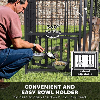 PawHut Outdoor Dog Kennel with Roof, Adjustable Bowls, UV-Resistant & - Image 5
