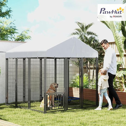 PawHut Outdoor Dog Kennel with Roof, Adjustable Bowls, UV-Resistant & - Image 2