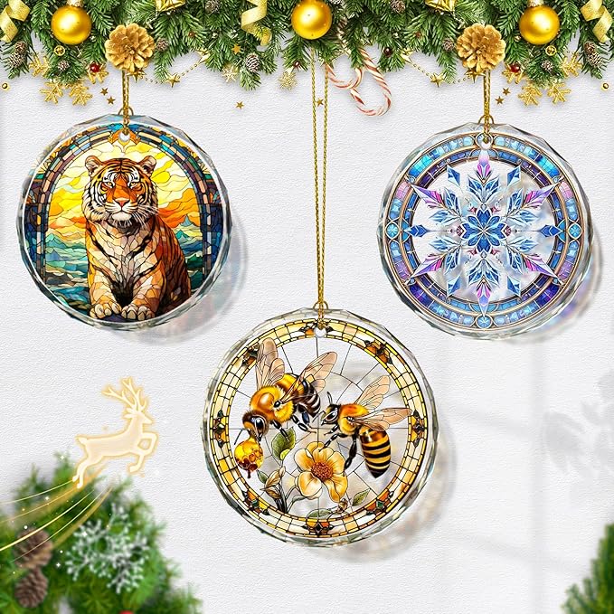 Stained Glass Bee Ornament, Bee Christmas Tree Decoration, Xmas Tree Decor - Image 5