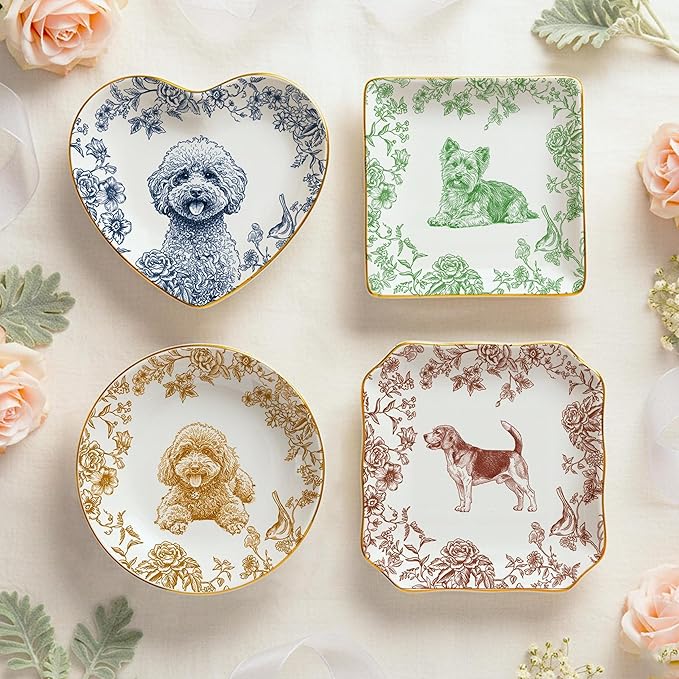 LOVELYPOD Custom Pet Portrait Jewelry Tray, Toile De Jouy Ceramic Dish - Image 5