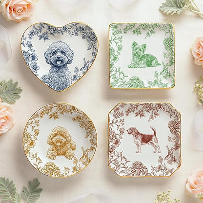 LOVELYPOD Custom Pet Portrait Jewelry Tray, Toile De Jouy Ceramic Dish - Image 5