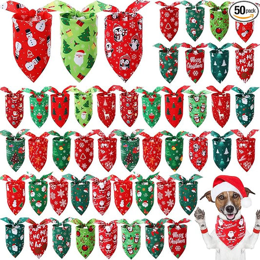 Preboun 50 Pcs Christmas Dog Bandanas Bulk Red and Green Bandanas by Preboun