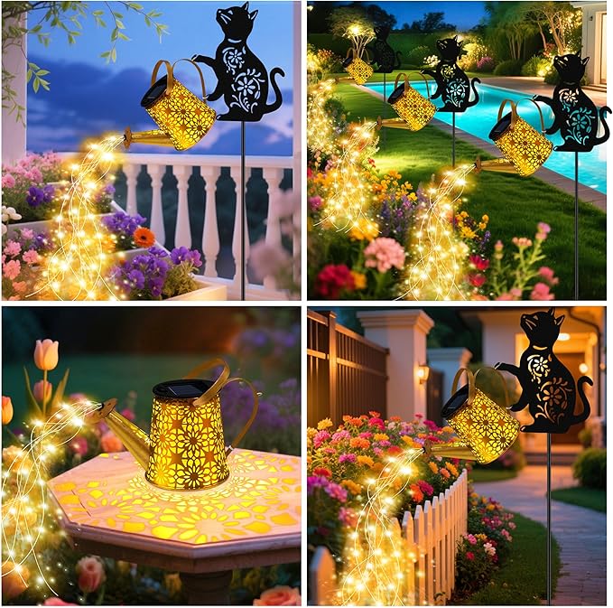 Solar Watering Can Lights, Cat Hanging Lantern Solar Lights Outdoor, Cat Lover - Image 5