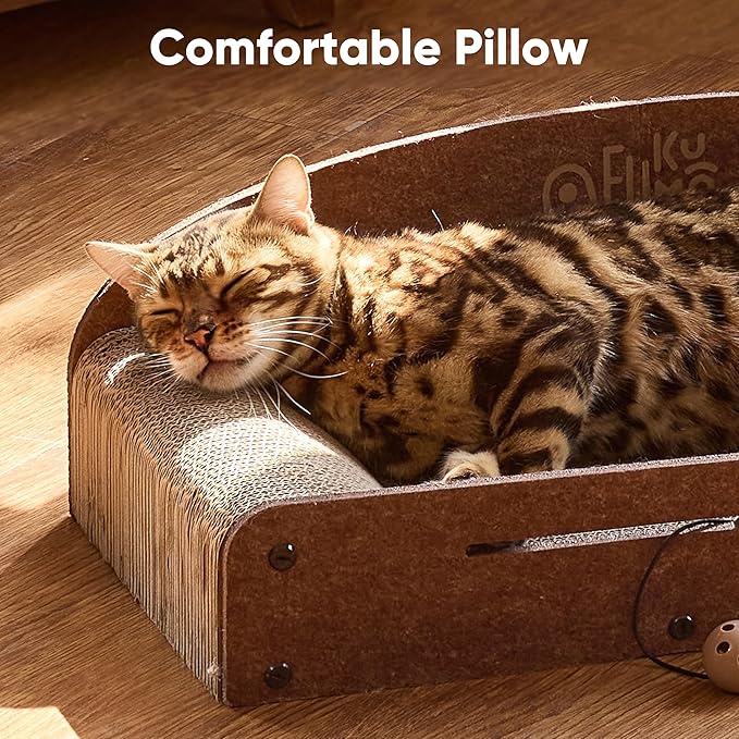 FUKUMARU 26 Inch Cat Scratcher Bed, 2 Reversible Cardboard Cat Scratch Pads - Image 3
