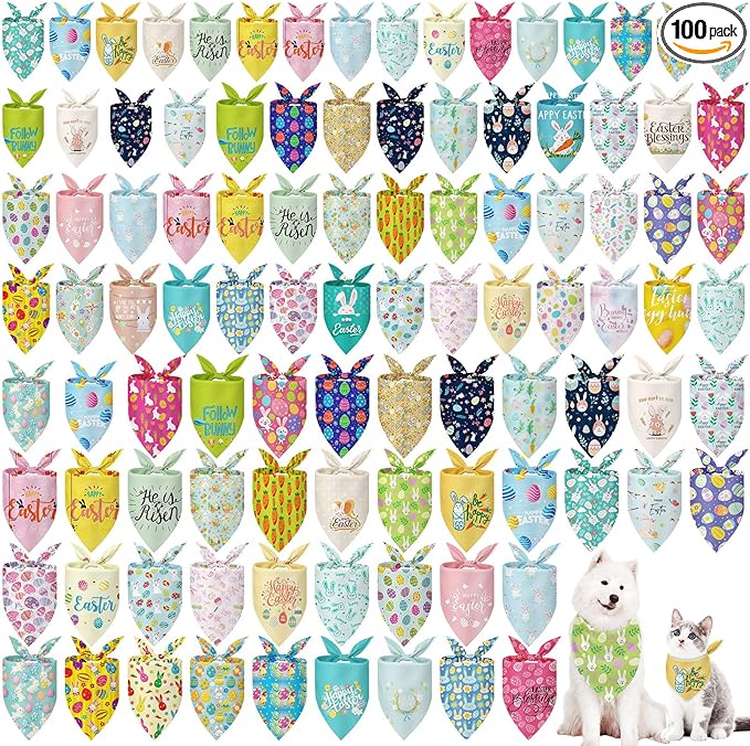 Huhumy 100 Pcs Spring Dog Bandanas Bulk in 3 Sizes, Washable Pastel Floral & by Huhumy