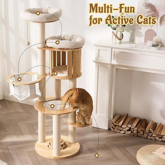 Modern Cat Tree Tower with Scratching Post, 61.5in Tall Cat Tree - Image 9