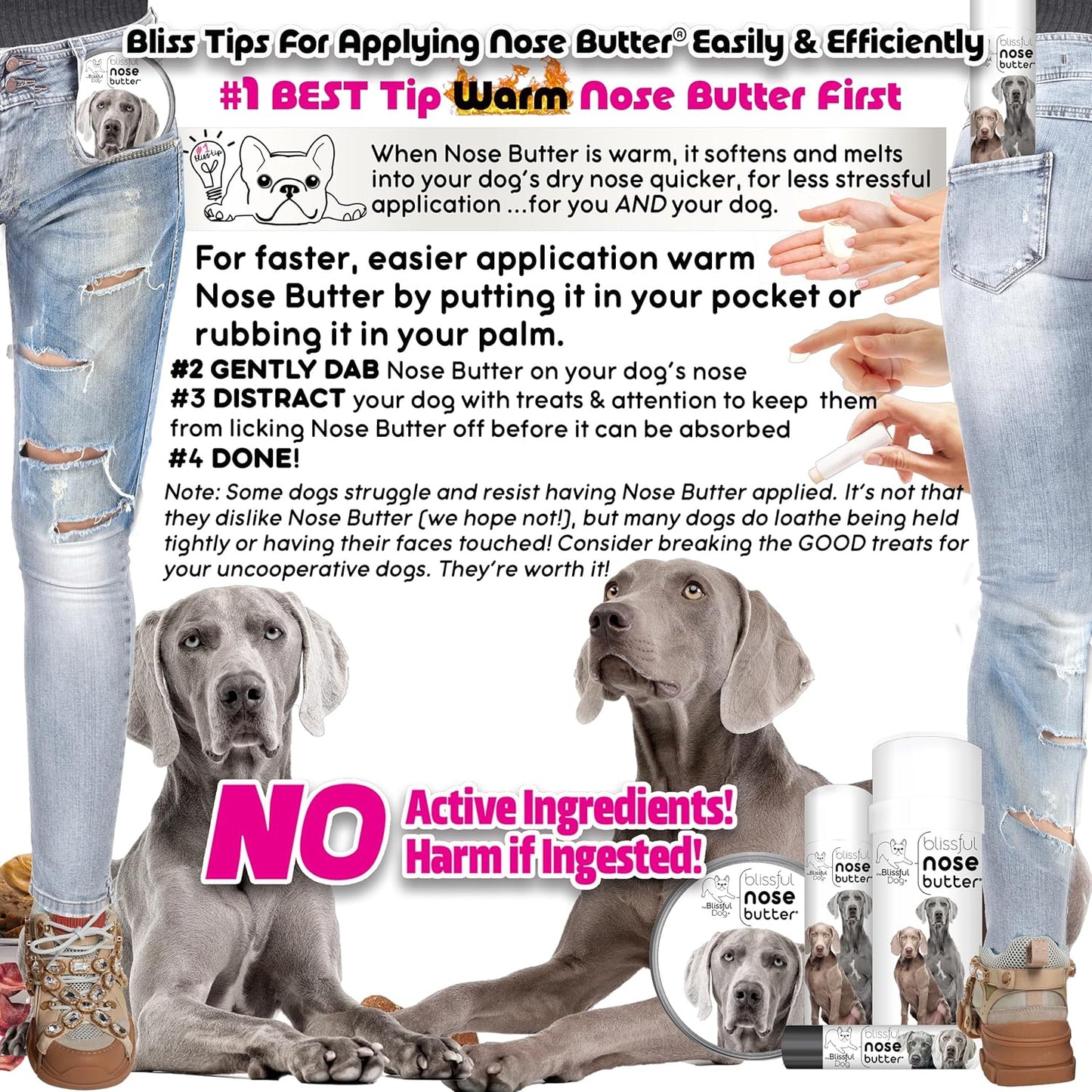 The Blissful Dog Weimaraner Nose Butter for Dry, Cracked Skin, Lick-Safe Dog Nose Balm with Moisturizing Shea Butter, Almond, Olive, and Essential Oils, Pet Supplies, Uncented, 1 oz.