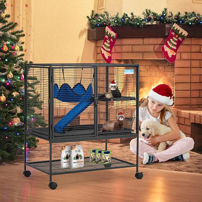 HABUTWAY 36.5''H Large Metal Rolling Ferrets Cage, 2-Tiers Small Animal Cages - Image 2