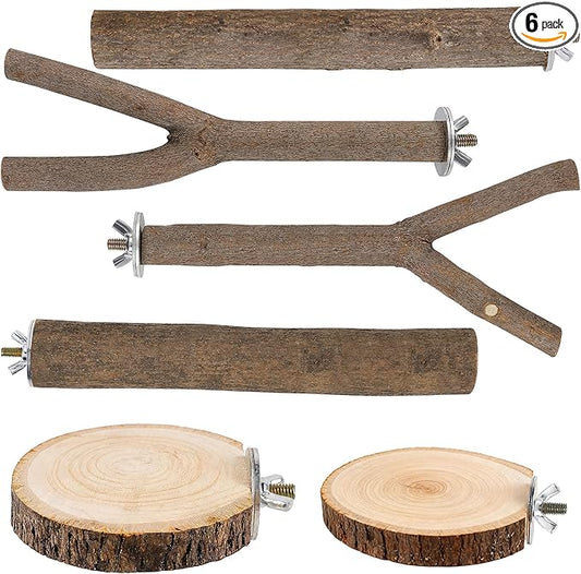 6 PCS Bird Perch Set, Natural Birch Wood Straight & Forked Perches by TreewollAlwaysontheWay