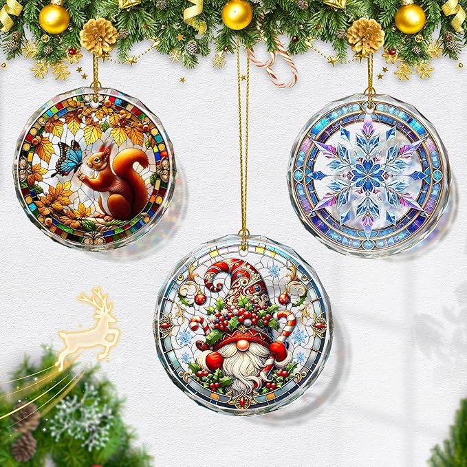 Gnome Stained Glass Ornament, Gnome Christmas Tree Decor, Holiday Presents and - Image 5