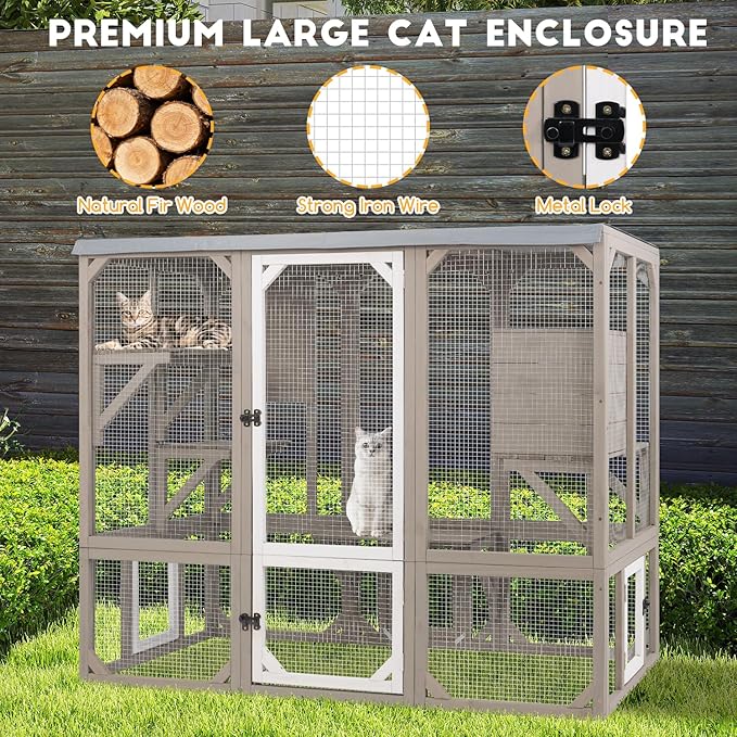 Ketive Catio Outdoor Cat Enclosure, Wooden Cat Catio, Large Weatherproof Cats - Image 3