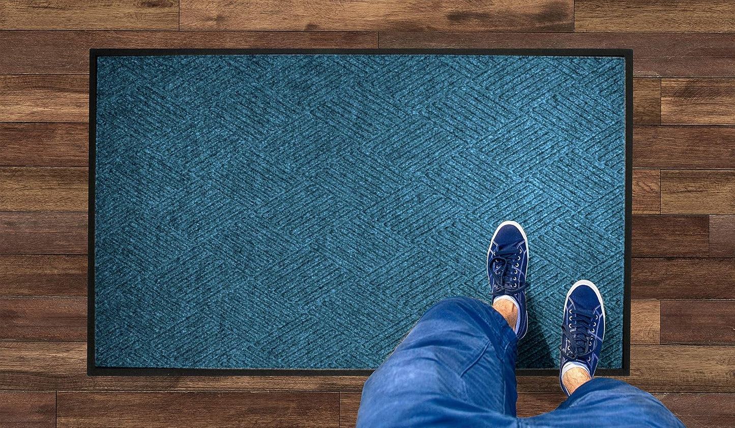 WaterHog Diamond | Commercial-Grade Entrance Mat with Rubber Border – Indoor/Outdoor, Quick Drying, Stain Resistant Door Mat (Medium Blue, 4' x 10')