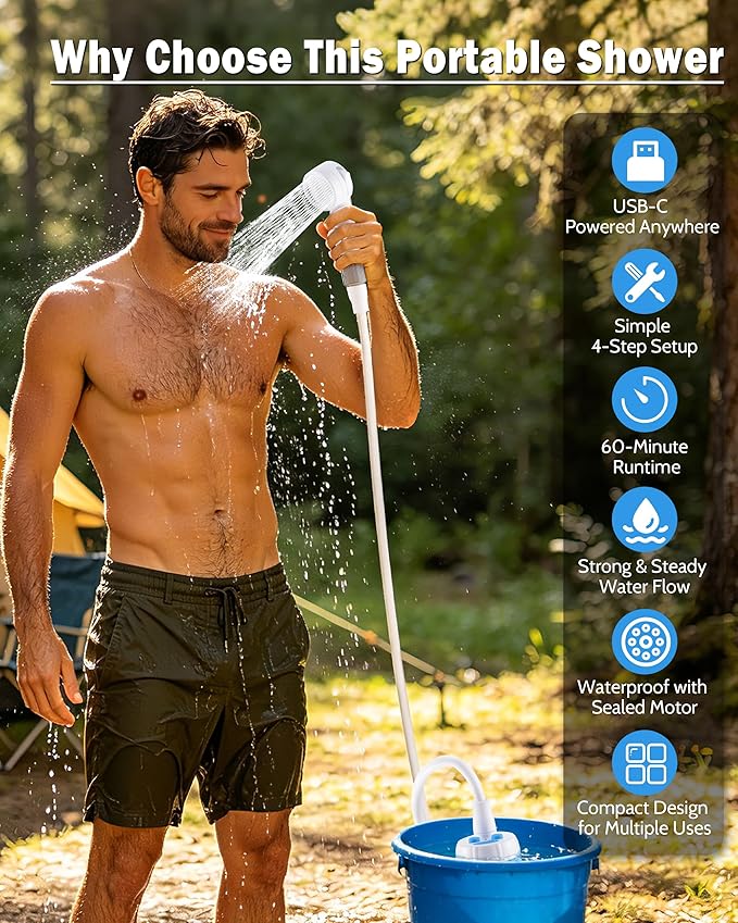 Subtoy Portable Shower for Camping, Rechargeable Camping Shower - Image 2