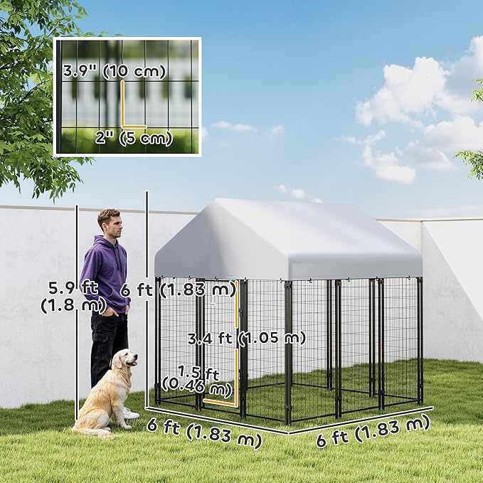 PawHut Outdoor Dog Kennel with Roof, UV-Resistant & Waterproof Cover, - Image 3