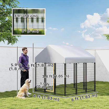 PawHut Outdoor Dog Kennel with Roof, UV-Resistant & Waterproof Cover, - Image 3