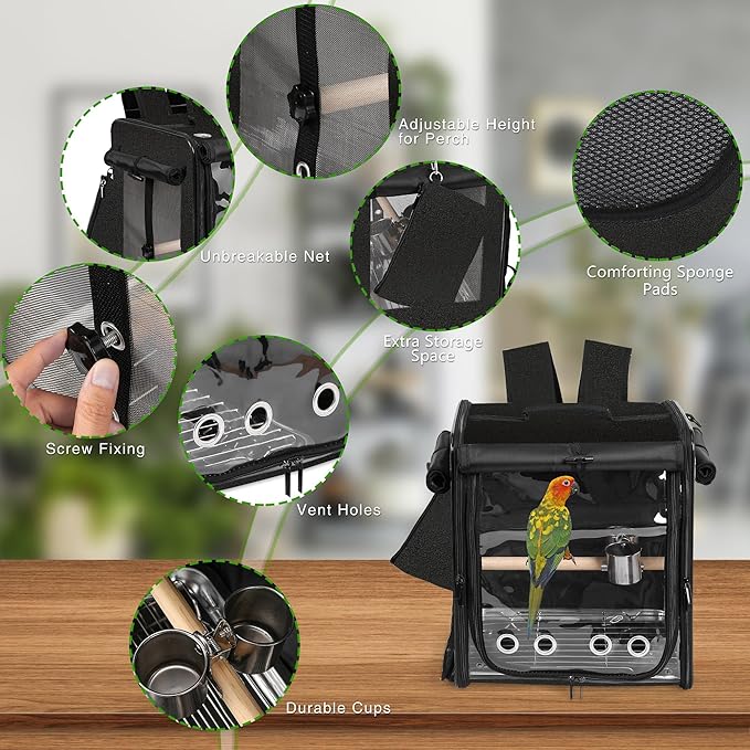 Bird Carrier with Seat Belt for Car Travel, Bird Backpack Carrier with - Image 4